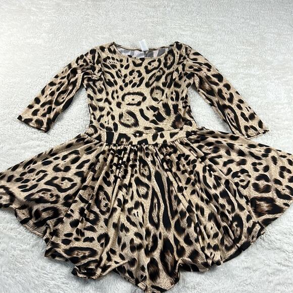 Cleo drop waist asymmetrical hem leopard print dress, size med - Picture 3 of 8